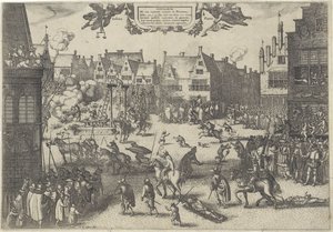 处决火药叛国阴谋家，1606 年
Supplicium de octo coniuratis sumtum in Britannia（物品上的标题） 作者 克拉斯·扬斯。维舍尔 (II)