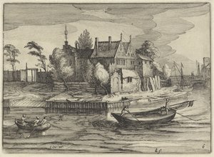 乡村庄园的单桅帆船
荷兰风景（系列名称）
Amaeniores Aliquot Regiunculae（物品上的系列名称） 作者 克拉斯·扬斯。维舍尔 (II)