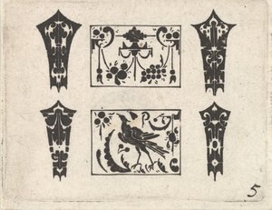 带有对称Schweifwerk图案的Blackwork打印，ca。 1620。