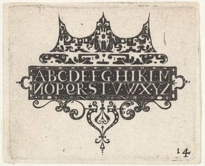 带字母的Blackwork打印，约1620。