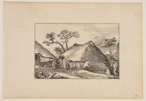 两座谷仓，车在左侧，选自风景画（Verscheyden aerdige Lanthuysen...）