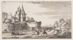 有堡垒的村庄旁的乡间小路，选自风景画 (Playsante Lantschappen) 作者 克拉斯·扬什·维舍尔二世