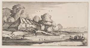 从农场附近的小船上射鸭，选自 Landscapes (Playsante Lantschappen)
