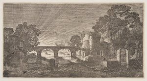 河上的日落，选自风景画 (Playsante Lantschappen) 作者 克拉斯·扬什·维舍尔二世
