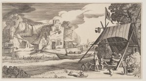 有乡下人的帐篷，选自风景画 (Playsante Lantschappen) 作者 克拉斯·扬什·维舍尔二世