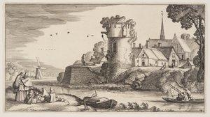 河边的瞭望塔，选自风景画 (Playsante Lantschappen)