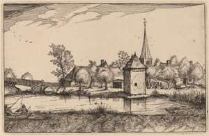 池塘和一个村庄 作者 Claes Jansz Visscher 仿照 Johannes van Doetechum，仿照卢卡斯的长老