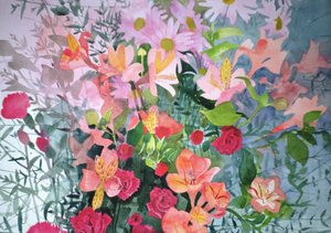 粉色花束（纸上水彩） 作者 克莱尔·斯宾塞