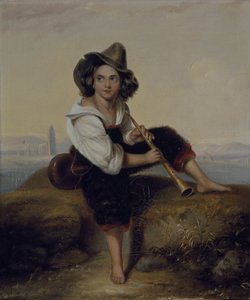 一个拿着烟斗的农家男孩，在弗拉维亚水渠附近，约1844年（布面油画）。