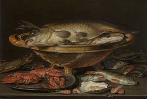 鱼静物画，约1612-1621年。 作者 夏洛特·埃文斯