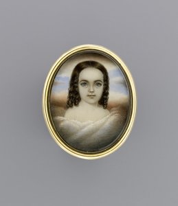 一个女孩的肖像，约1852年（象牙上的水彩画） 作者 克拉丽莎·彼得斯