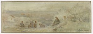 蒙特勒伊苏布瓦市政厅草图：风景--树下小憩，1892 年（布面油画） 作者 克劳德·查尔斯·布尔贡尼尔