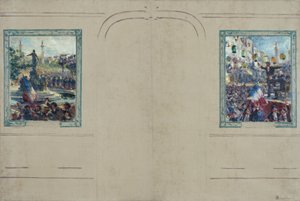 巴黎第 12 区市政厅草图：民族广场。巴士底广场，约 1910 年（布面油画） 作者 克劳德·查尔斯·布尔贡尼尔