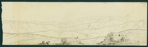 1871年B&39;kamdun的Jebel Sunnin和Kefr Silwan的视图 作者 克劳德·康德