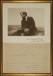 1904年12月，艾玛·德彪西（Emma Debussy）题写肖像的《李尔王》音乐手稿页（纸和黑白照片） 作者 克劳德·德彪西
