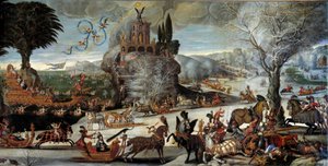 四大元素：水景冬景、国王路易十三在海王星、奥地利安妮在安菲特里特、王子和未来的国王路易十四在船上。 克劳德·德鲁埃 (Claude Deruet) (1588-1662) 的绘画。 暗淡。 2,27 x 1,12 m。 1640-1641 年。 奥尔良。 博物馆