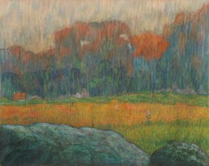 有人物和房屋的风景，约 1891 年（粉彩画）