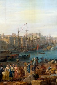 18世纪的马赛港 表现货物卸货的细节。约瑟夫-韦尔内（1714-1789）的画作 作者 克劳德·约瑟夫·韦尔内
