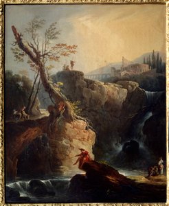 Joseph Vernet (1714-1789) 的瀑布绘画 1773 年 0,75x0,6 m 鲁昂，Musee des Beaux Arts。 作者 克劳德·约瑟夫·韦尔内