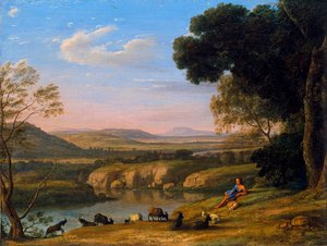 "Paysage au chevrier"（有牧羊人的河边风景）Peinture de Claude Lorrain (1600-1682) vers 1645 - Oil on canvas Dim 39.5x53 cm Niedersaechsisches Landesmuseum, Hannover