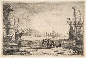 港口与一个大塔，ca。 1641。 作者 克劳德·洛兰