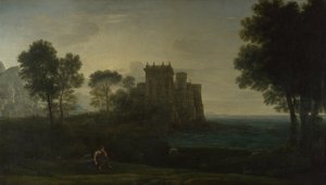 与丘比特在丘比特宫殿外的风景魔法城堡，1664年