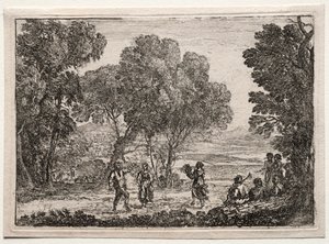 与乡村舞蹈小碟景观，c。 1637。 作者 克劳德·洛兰
