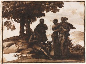 带有古典人物的田园风光c。 1640-1645。 作者 克劳德·洛兰