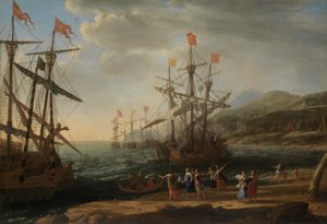 特洛伊妇女向车队纵火，约。 1643年。 作者 克劳德·洛兰