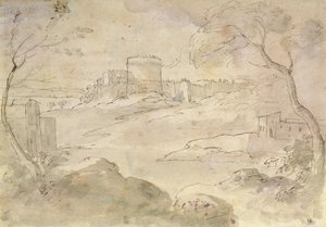 景观与设防城镇（墨水和纸上洗） 作者 克劳德·洛兰