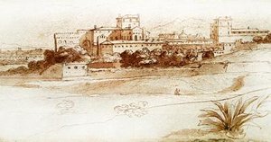 意大利小镇的景色，c.1630（笔和洗） 作者 克劳德·洛兰