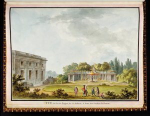 Petit Trianon皇后城堡和花园的“ Vue de Jeu de Bague，de Sa Gallerie和déune desFaçadesdu Chateau”：玛丽·安托瓦内特委托建筑师绘制的原始图纸和平面图的精美专辑理查德·米克