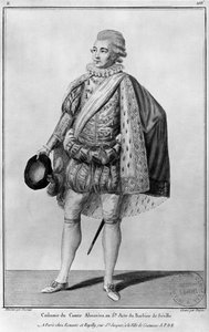 Almaviva伯爵，来自塞维利亚理发师的第五幕的插图，作者：Pierre Augustin Caron de Beaumarchais（1732-99），由Jean Victor Dupin雕刻（b.1718）