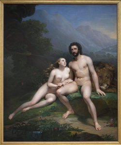 亚当和夏娃。 Claude Marie Dubufe (1790-1864) 作画，油画