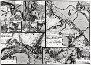 Fol.7＆98 1714年沿着夏朗德河（Charente River）的城镇和城堡地图，来自Recueil des Plans de Saintonge（笔和墨水和纸上的纸）