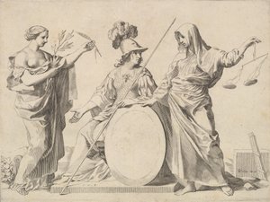 密涅瓦（Minerva）被加拉德（Gallard）和梅斯（Mesmes）的和平与正义武器武装。 作者 克劳德·梅伦