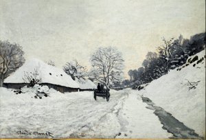 购物车，翁弗勒雪下的道路（布面油画 作者 克劳德·莫奈