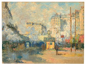 Saint-Lazare站的外部，阳光照射，1877年 作者 克劳德·莫奈
