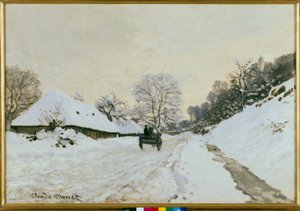 购物车。在翁弗勒尔雪下的路 作者 Claude Monet