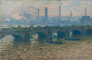 Le Pont de Waterloo, temps gris 滑铁卢桥，灰色天气，1903年。 作者 Claude Monet