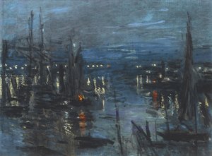 勒阿弗尔港，夜景；港口的阿弗尔，夜的影响，1873年 作者 克劳德·莫奈