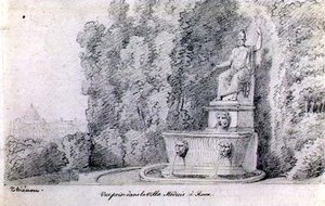 罗马美第奇别墅花园中的喷泉景观，约1815-20（纸上铅笔画）