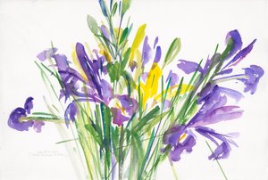 Irises，1999，（纸上水彩） 作者 克劳迪娅·哈钦斯（Claudia Hutchins）