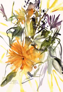 万寿菊和其他花卉，2004（水彩）
