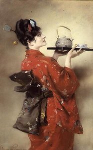 一位身着日本服装的欧洲女士的肖像 作者 克莱门斯·冯·帕辛格