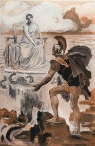阿喀琉斯召唤了他的母亲忒提斯。 克莱门特·贡提尔（Clement Gontier，1876-1918 年）为荷马的《伊利亚特》（奥梅罗）绘制的插图。 巴黎，亨利·劳伦斯