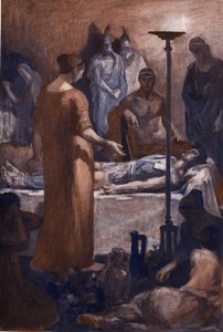 布里塞伊斯的抱怨（看到帕特罗克勒斯的伤口）。 克莱门特·贡提尔（Clement Gontier，1876-1918 年）为荷马的《伊利亚特》（奥梅罗）绘制的插图。 巴黎，亨利·劳伦斯