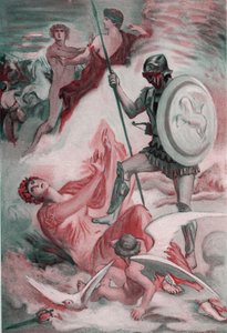 维纳斯被迪奥梅德为了救儿子埃尼而受伤。 克莱门特·贡提尔（Clement Gontier，1876-1918 年）为荷马的《伊利亚特》（奥梅罗）绘制的插图。 巴黎，亨利·劳伦斯