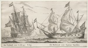 阿姆斯特丹的各种船只和景观》（Verscheÿde Schepen en Gesichten van Amstelredam），第二部分：自由号，一艘战船。  猎狼犬号，一艘西班牙船只