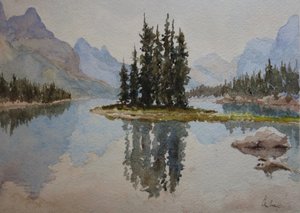 灵岛，马利尼湖（1），2016（水彩画） 作者 克莱夫·威尔逊